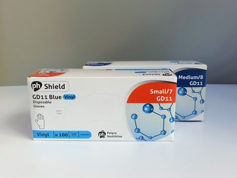 GLOVES VINYL BLUE POWDERED